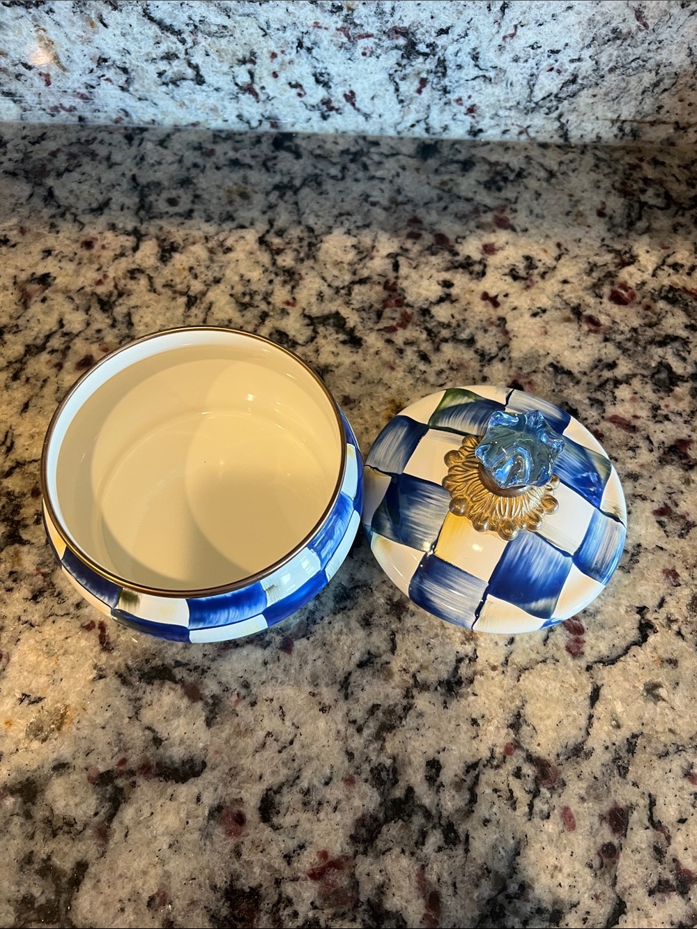 Mackenzie-Childs Royal Check Squashed Pot. EUC. 💙🤍 - Picture 6 of 11